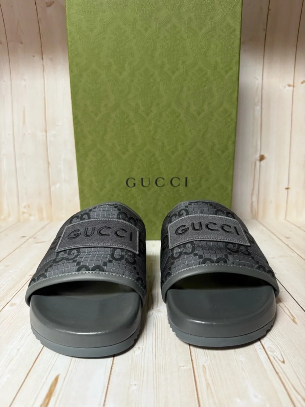 Gucci Ripstop GG Monogram Slide Sandals Grey/Black Sz 6G / 6.5US - Picture 5 of 11